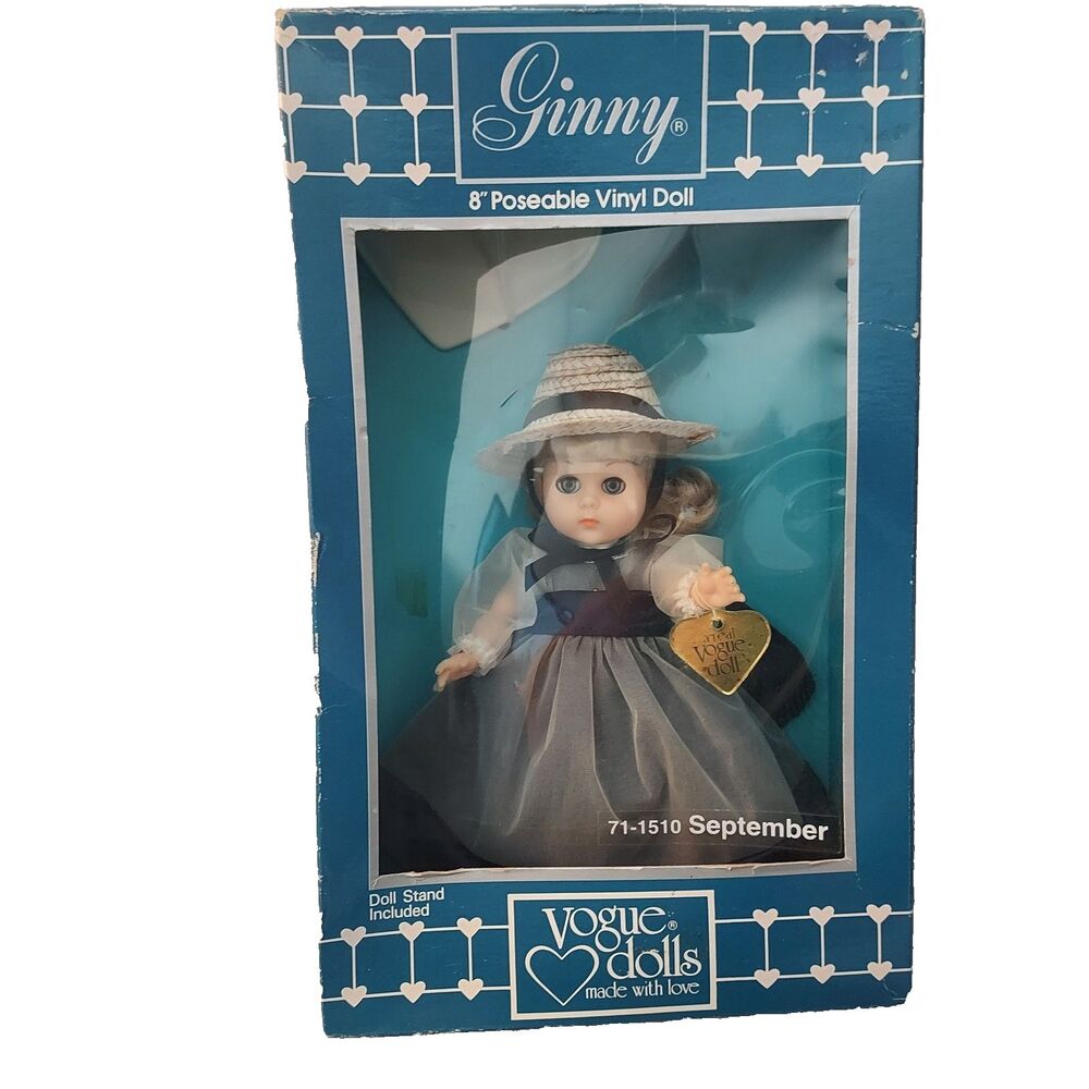 Vintage 1986 VOGUE GINNY VINYL 8” DOLL WITH STAND September in Box